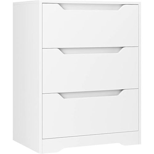 HOSTACK Modern 3 Drawer Dresser, Wood Chest of Drawers with Storage, Tall Nightstand with Cut-Out Handles, Side End Table, Accent Storage Cabinet for Living Room, Entryway, White