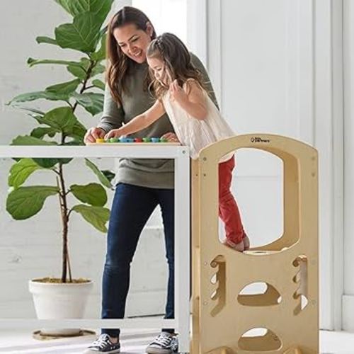 Little Partners Kids Learning Tower® - Adjustable Height Kitchen Step Stool for Toddlers - Encourages Learning, Independence, and Engagement - Safety Climbing Tower for Kitchen Counter (Natural)