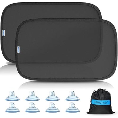 Car Window Shade for Baby: PEMOTech 2Pack【2025 New Upgrade】8 Suction Cups & Static Cling Side Window Cover for Child, Certified Sunshades for Kids to Block 99.9% UVR, 21x14" Universal Fit Most of Cars
