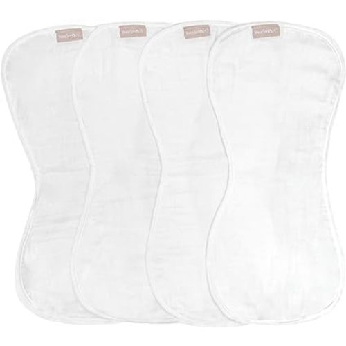 WeeSprout Unisex Set of 4 Organic Towel Cotton Burp Cloths Four Ultra-Absorbent Layers Keep Clothes Dry, Button Transforms Burp Cloth into Baby Bib, Machine Washable (White Set, Full)