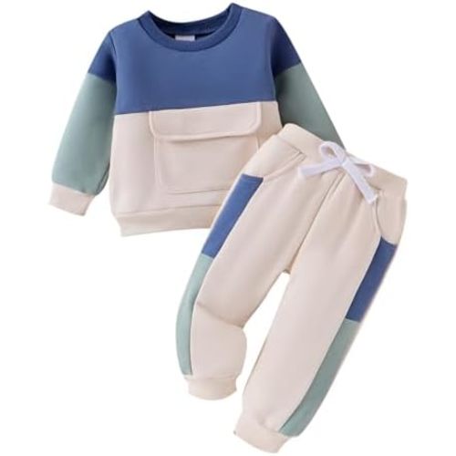 Baby Boy Clothes Toddler Fall Winter Outfits Long Sleeve Patchwork Sweatshirt Pullover Tops + Sweatpants 6 Months-3T