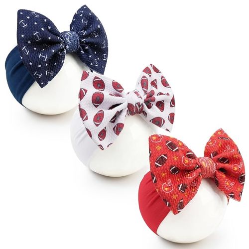 Football Baby Bow Headbands 3 Pcs Baby Football Headbands with Bows Game Day Accessories for Baby Girl Football Outfit