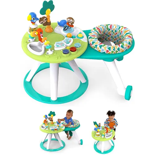 Bright Starts Around We Go 2-in-1 Walk-Around Baby Activity Center & Table, Tropic Cool, Ages 6 Months+