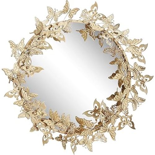 Deco 79 Metal Butterfly Room Wall Mirror Layered 3D Circle Entryway Mirror, Wall Mounted Mirror 28" x 5" x 28", Gold