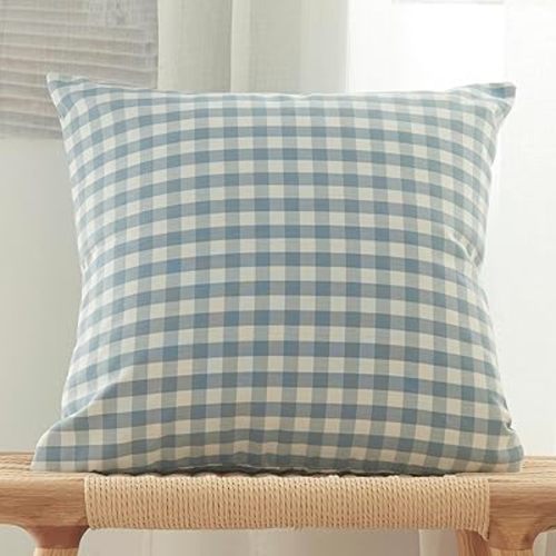 vctops Blue Buffalo Check Plaid Decorative Throw Pillow Covers 18x18 Inch Farmhouse Gingham Square Cushion Cover Pillowcase for Sofa Bedroom Couch (Blue Plaid,18"x18")