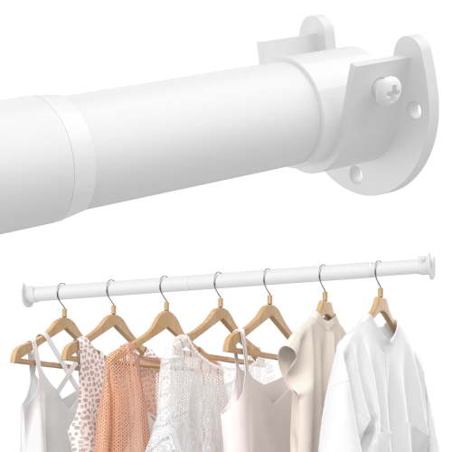 Supforce Closet Rods for Hanging Clothes,17-38in Stepless Adjustable Closet Rod,1.3in Diameter Heavy Duty Closet Hanging Rod, Matte White