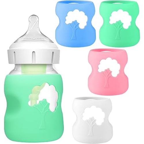 4 Pack Silicone Sleeves for Dr. Brown's Natural Glass Bottles - Drop Protection Baby Bottle Sleeves,Compatible with Dr. Brown's Newborn Glass Bottles,5 oz