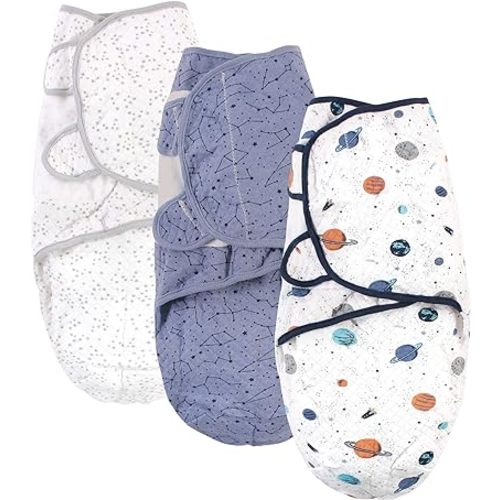 Hudson Baby Unisex Baby Quilted Cotton Swaddle Wrap 3pk, Space, 0-3 Months