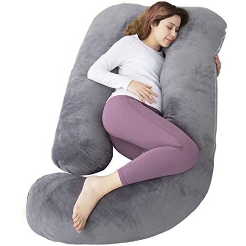 AMCATON 60 Inch Pregnancy Pillow for Sleeping, Extra Large U Shaped Body Pillow, Maternity Pillow for Pregnant Women with Velvet Cover (Dark Grey)