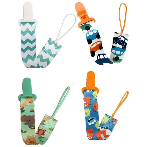 XIRQI 4Pcs Pacifier Clip,Multi-Purpose Strap with Wide Compatibility Pacifier Holder,Double-Sided Floral Design Binky Clips