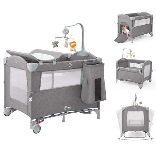 HARPPA 5 in 1 Portable Playard and Bassinet Bedside Sleeper for Newborn to Toddler, Unisex, Gray