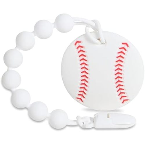 Baby Sports Ball Teething Toys,Food Grade Silicone Teether with One-Piece Pacifier Clip Holder,Shower Gift,Teething Pain Relief for 3 Months+ Boy and Girl,BPA Free,Freezer Safe. (Baseball)