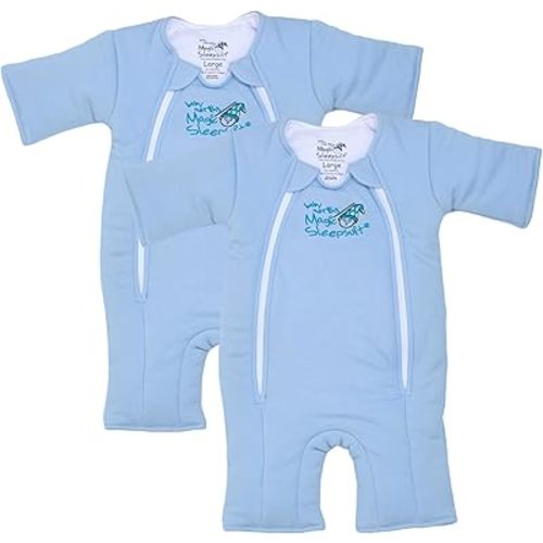 Magic Sleepsuit Baby Merlin's Cotton Baby Transition Swaddle - Large (18-21 Lbs) - Cozy Sleep Sack - Soft Cotton Inner Layer - Double Zipper for Easy Diaper Changes - Blue 2 Pack