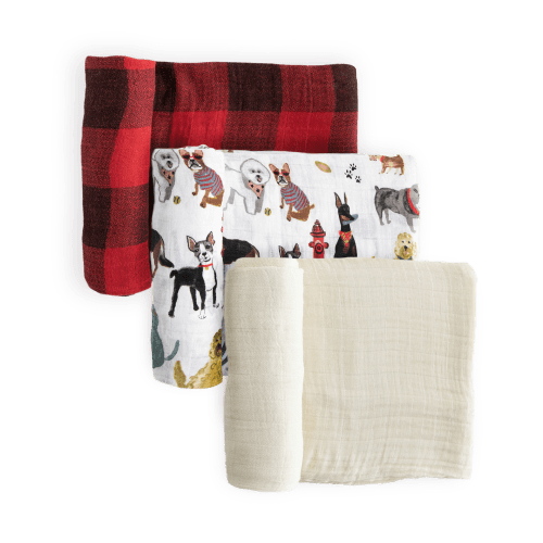 Cotton Muslin Swaddle Blanket 3 Pack - Woof