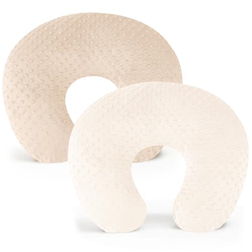 Konssy 2 Pack Nursing Pillow Covers, Soft and Comfortable Nursing Cover for Breastfeeding Pillows, Pillow Slipcover for Baby Girls Boys Newborn(Brown, Beige)