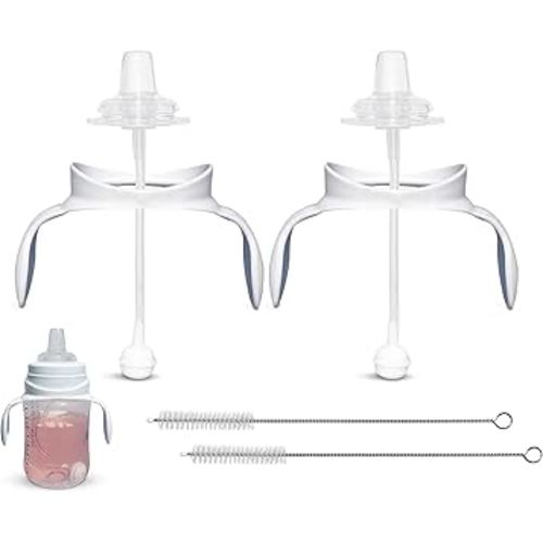 Sippy Cup Conversion Kit for Philips Avent Anti-Colic Baby Bottles | 2-Count | with Soft Silicone Spout Nipples, Weighted Any Angle Straw Ball, Bottle Handles and Straw Cleaning Brush (Sippy Kit)