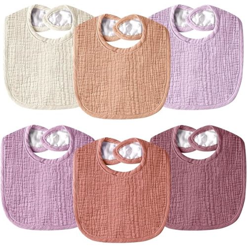 Muslin Baby Bibs for Unisex Boys Girls, Cotton Drool Bibs, Adjustable Newborn Bibs for Drooling and Teething