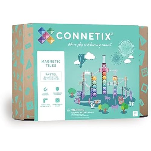 CONNETIX Magnetic Tiles Pastel Ball Run Pack, 106 Pieces