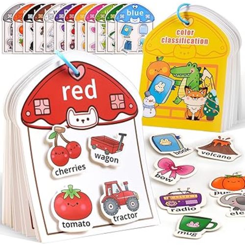 Montessori Busy Book Color Sorting Toys for Toddlers 2-4, Educational Preschool Learning Activities for Kids, Sensory Fine Motor Matching Games for 3 Year Old Boys Girls Gifts