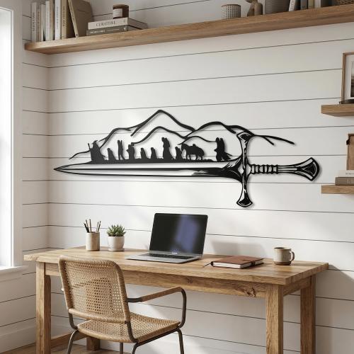 Lord of The Rings Metal Wall Art, Fellowship Sword Silhouette, Unique Birthday Gifts