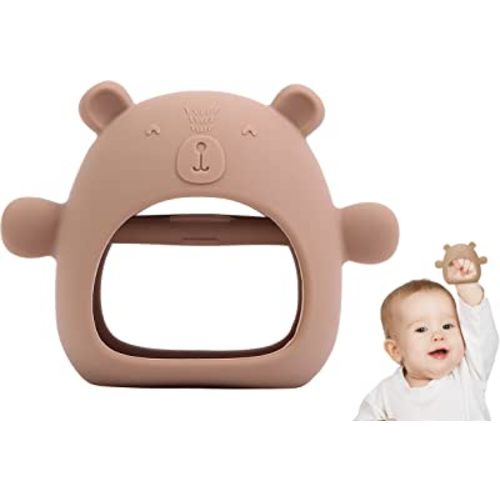 Bear Mitten Baby Teether, Anti-Drop Teething Toy for Babies 3+ Months, Silicone Teether for Baby Teething Relief, Infant Toy for Sucking Needs, BPA Free(Brown)