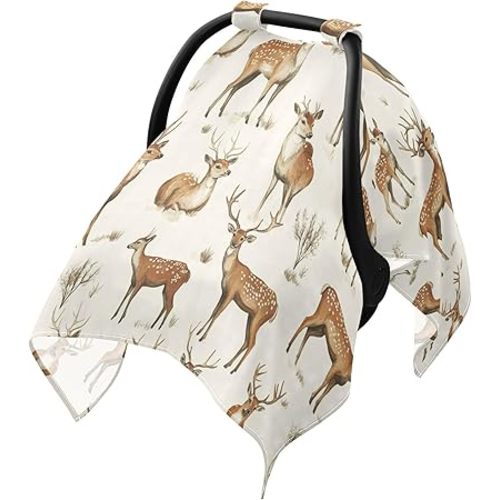 Vintage Forest Deer Car Seat Cover Baby Breathable Soft Infant Carseat Covers Canopies Babies Carrier Covers for Girl Boy