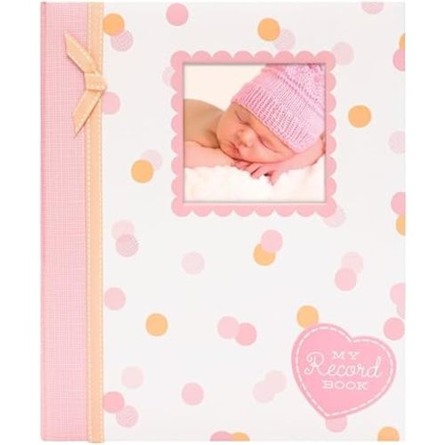 My Record Book First 5 Years Memory Book, Baby Girl Keepsake for New and Expectant Parents, Pregnancy And Milestone Journal, Pink & Peach Confetti Polka Dots