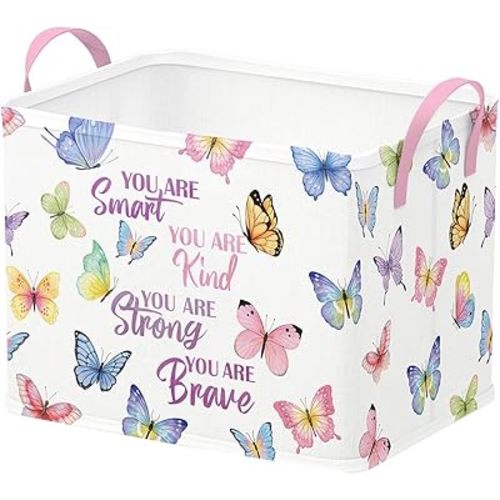 Runtoo Butterfly Baby Basket Nursery Decor Pink Purple Inspirational Quotes Baby Shower Decorations Gift Basket Toddler Toy Box Laundry Hamper Closet Storage Bins