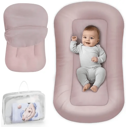 Baby Lounger - Baby Lounger Pillow for Newborn, 0-24 Months, Infant Lounger for Home and Travel, Soft Cotton, Co Sleeping Baby Nest, Newborn Babies Essentials Gifts, Pink (Lounger Cover Included)