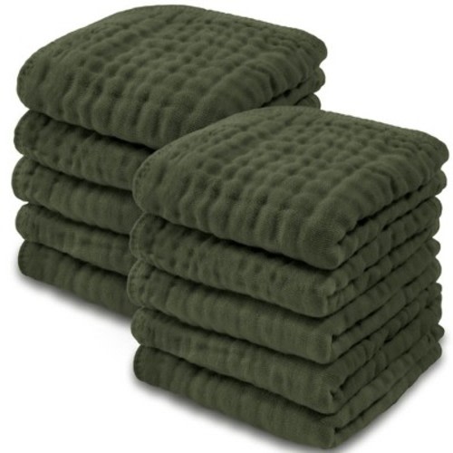 Baby Washcloths Muslin Cotton, Large 10”x10” by Comfy Cubs, Color: Kelp, Size: pack of 10