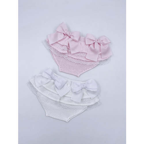 Beautiful knitted bloomers with lace details.