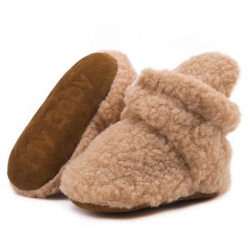 KIDSUN Newborn Infant Baby Boys Girls Fleece Booties Stay On Socks Soft Shoes Non Skid Winter Warm Christmas Slippers