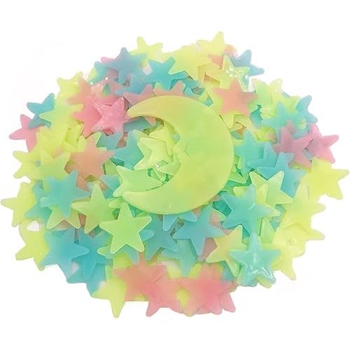 200 Pcs Colorful Glow in The Dark Luminous Stars and Moon Fluorescent Noctilucent Plastic Wall Stickers Murals Decals for Home Art Decor Ceiling Wall Decorate Kids Bedroom Room Decorations