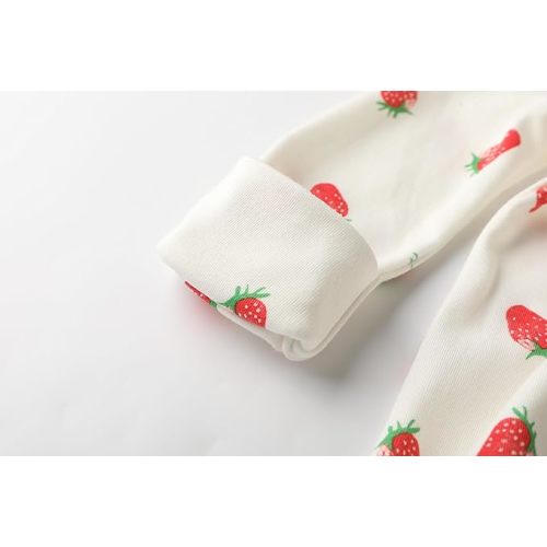 O2 BABY Baby Boys Girls Organic Cotton Zip-Front Sleeper Pajamas, Footed Sleep 'n Play - Strawberry & Pink Melange - 3-6 Months