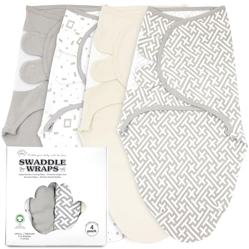 Bublo Baby Swaddles for Newborns - 4 Pack Organic Baby Swaddles for 0-3 Months - Baby Swaddle Sleep Sack - Infant Sleeping Swaddle Sack - Swaddle Blanket Wrap Boy Girl (Geometric Grey-Cream)