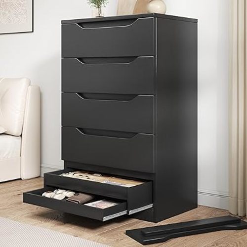 Black Tall 5 Drawer Dresser for Bedroom with Hidden Storage Design, Large Modern Closet Dressers & Chests of Drawers with Cut-Out Handles, 27.6" L*15.8" W*45.3" H for Bedroom, Living Room, Nursery