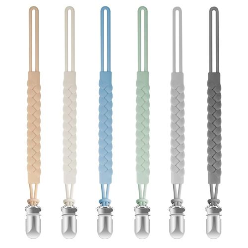 Silicone Pacifier Clips for Baby Boys and Girls, Woven Rope Flexible Design, Pacifier Holders for Teething Relief and Baby Essentials, Safe for Newborns (6 Pack)