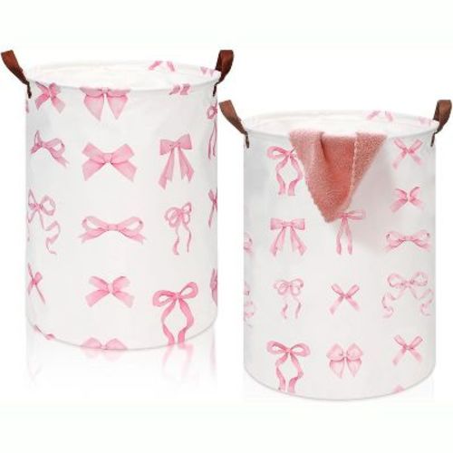 2 Pcs Coquette Bow Laundry Basket Coquette Storage Basket for Girls Nursery Hamper