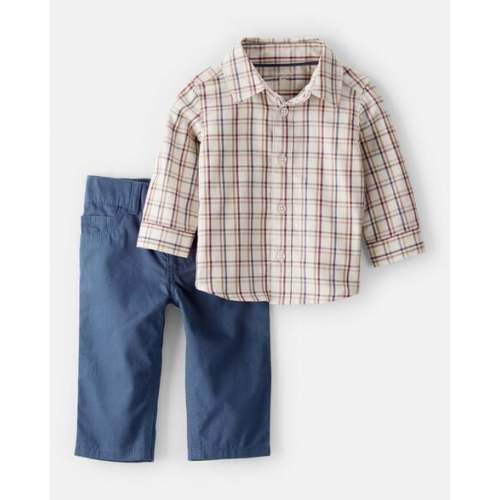 Baby Boy 2-Piece Plaid Shirt & Pant Set - Maroon/Ivory | Carter's