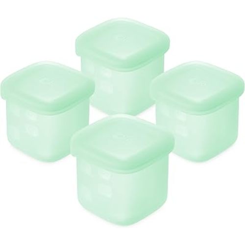 Olababy Clear Sense Silicone Storage Containers 4pk for Baby Food, Snacks, Formula, Puree, Sauce & More | Micro Plastic & BPA-Free | Daycare Essentials for Toddlers and Kids (Mint, 4 oz / 120 ml)