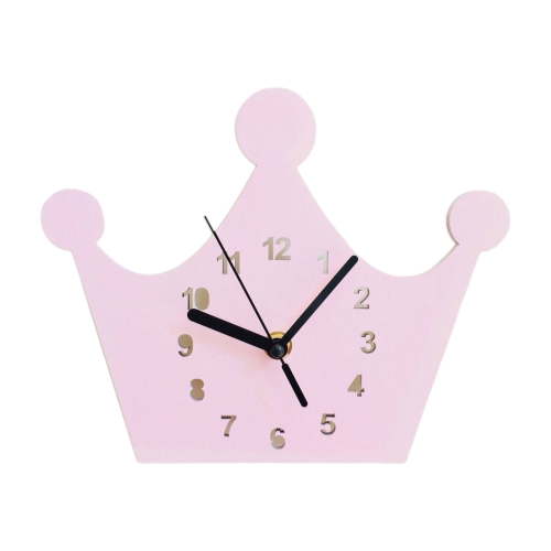Children's House Crown Clock Cartoon Clock Silent Non Ticking Wall Clock Girls Room Silent Clock Wooden Wall Decor Clock
