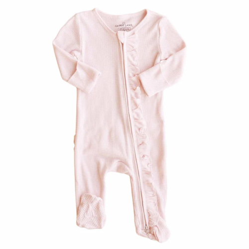 All Bamboo Waffle Zipper Footies - Pearl Pink