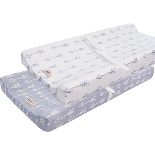 BlueSnail Print Changing pad Cover Set 2PK, Breathable and Comfortable Changing Pad Cover for Boys and Girls (Gray+White)