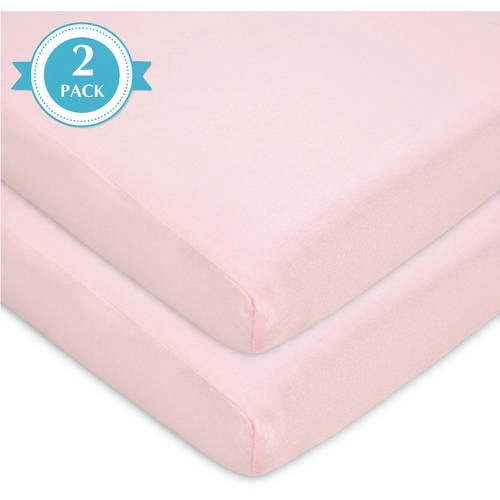 American Baby Company 2 Pack 100% Natural Cotton Fitted Pack and Play Sheets 39" x 27" - Soft & Breathable Pack N Play Sheets for Playard & Mini Crib Mattress, Pink, for Boys & Girls