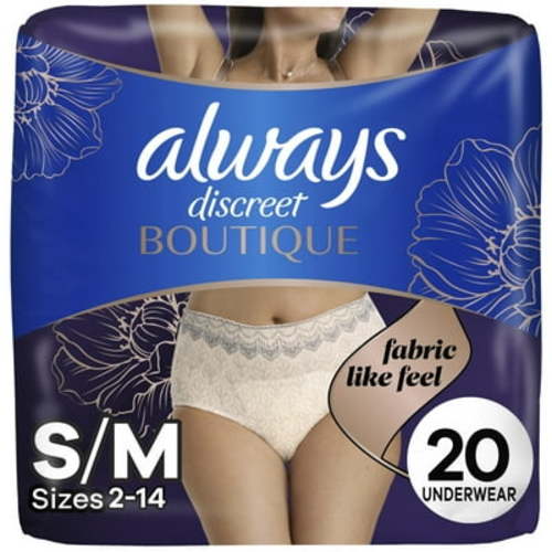 Always Discreet Disposable Boutique Incontinence Underwear, Maximum Protection, S/M, Rosy, 20 Ct