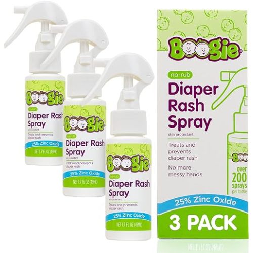 Boogie Diaper Rash Cream Spray for Baby, Travel Friendly No-Rub Touch Free Application for Sensitive Skin, Over 200 Sprays per Bottle, 1.7 oz (Pack of 3)