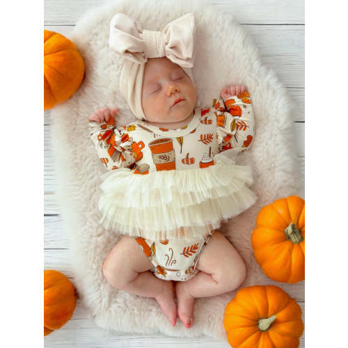 Long Sleeve Tutu Bodysuit, Pumpkin Spice Latte
