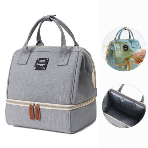 Breastmilk Cooler Bag with an Ice Pack (Hold 6 Breastmilk Bottles, 5-9 Ounces), Leakproof Cooler Bag for Breast Milk and Bottle Set(Gray)