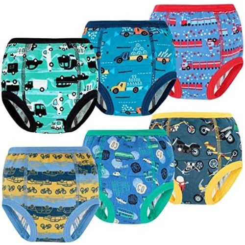 MooMoo Baby 6 Packs Potty Training Underwear Absorbent Vehicle Training Pants for Toddler Boys Pee Pants 2T-9T
