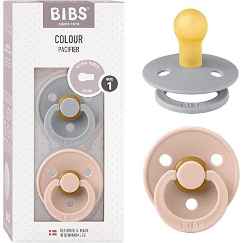 BIBS Pacifiers Colour Collection | Natural Rubber Baby Pacifier | Set of 2 BPA-Free Soothers | Made in Denmark | 0+ Months (Pack of 2) | Cloud/Blush